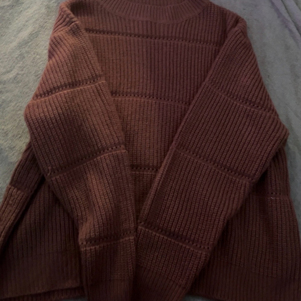 SHEIN Brown Cowl Neck Ribbed Sweater